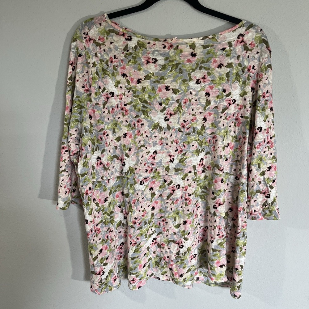 J. Jill 100% Linen Shirt Top Women's Size XL Petite Blue Floral Breathable